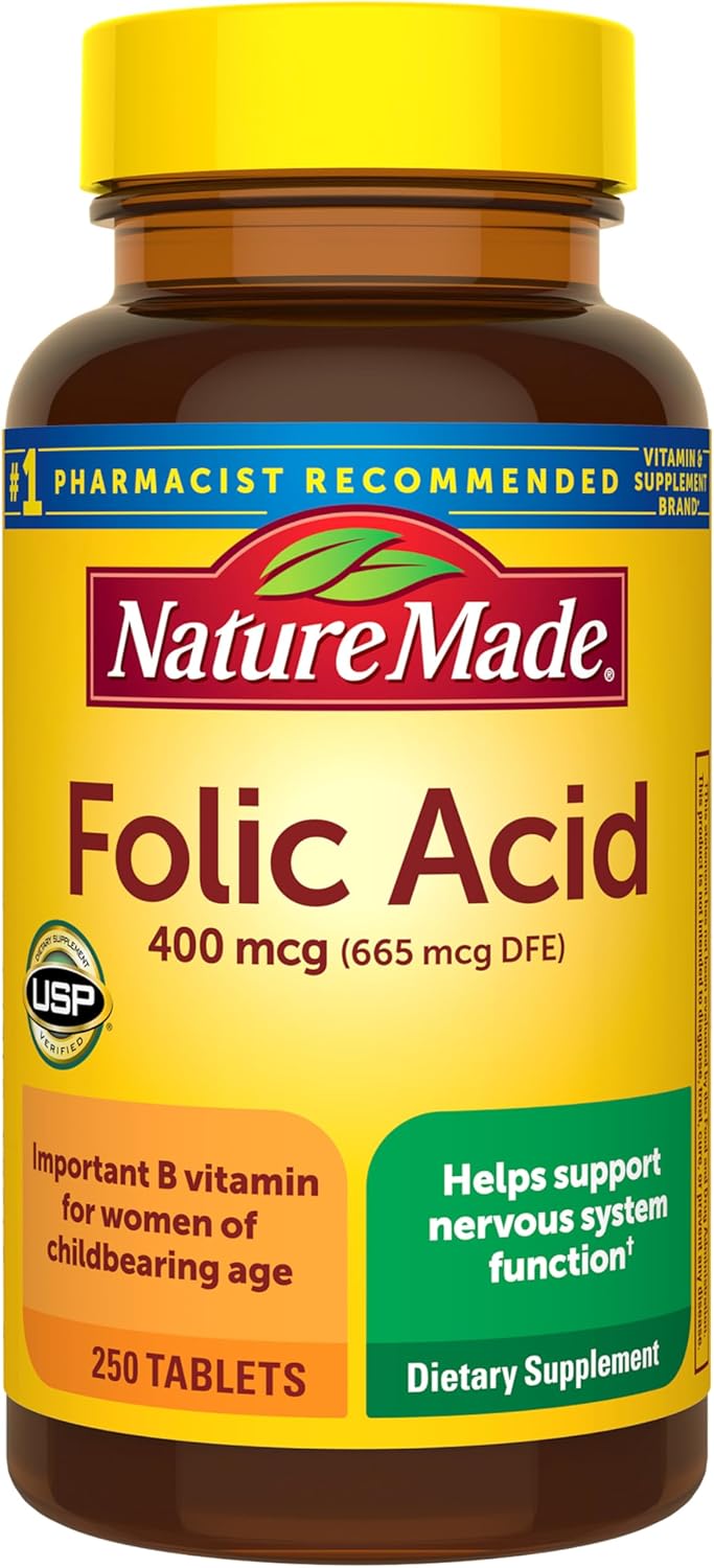 Amazon.com: Nature Made 葉酸 400 mcg (665 mcg DFE) 神経系機能のための栄養補助食品、女性および男性用 葉酸サプリメント、250錠、250日分 : ヘルス＆ハウスホールド
