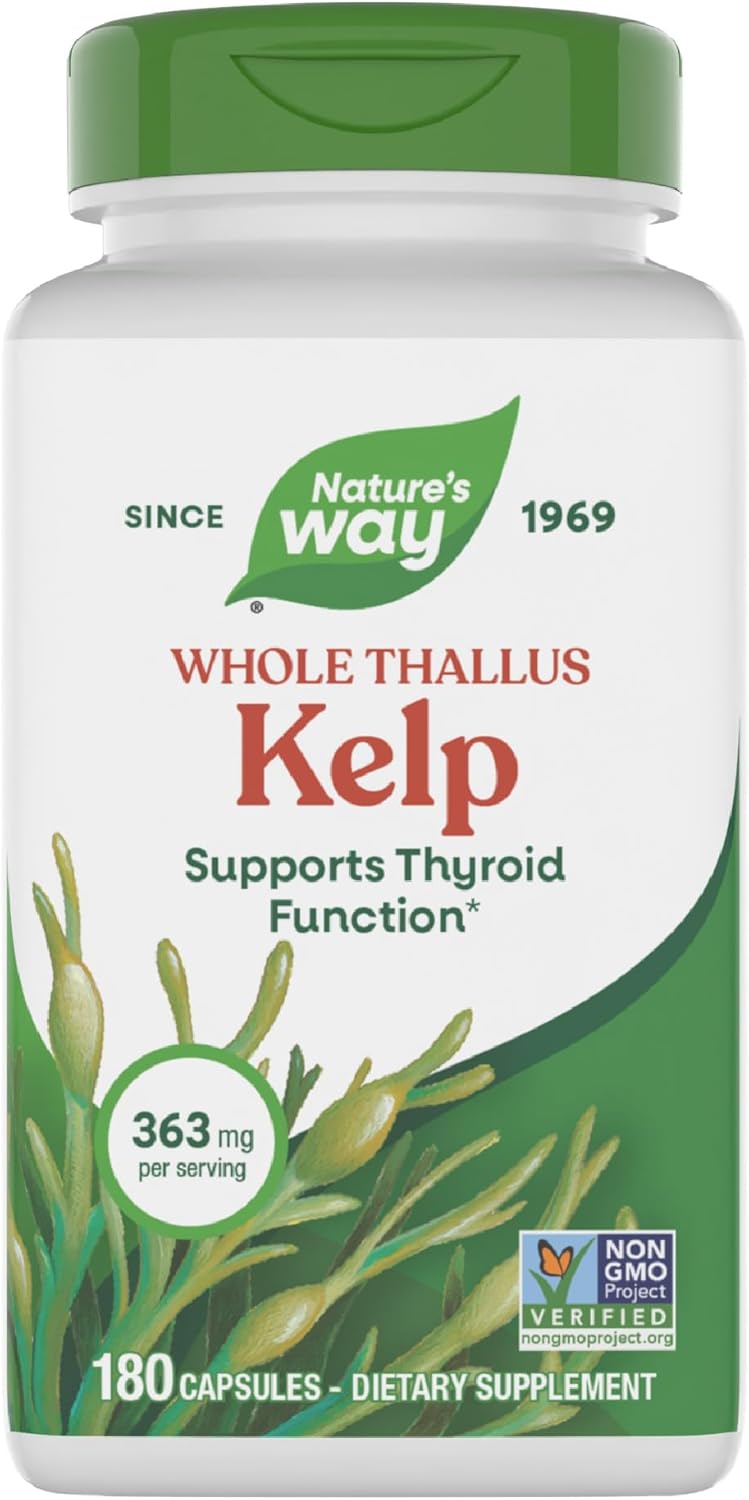 Amazon.com: Nature's Way Kelp - Kelp Supplement for Thyroid Function Support* - Botanical Ingredients - Plant-Derived Capsule - Plant-sourced Iodine - Vegan, Gluten-Free & Dairy-Free - 180 Count (180 Servings) : Everything Else