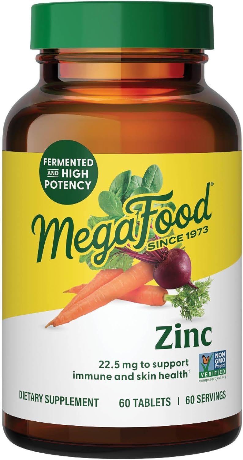 Amazon.com: MegaFood Zinc Supplements - Βίγκαν Συμπλήρωμα Υποστήριξης Ανοσοποιητικού με 22,5 mg Υψηλής Ισχύος Ζυμωμένο Ψευδάργυρο - Κατασκευασμένο με Πραγματική Τροφή - Χωρίς Γλουτένη, Κόσερ - 60 Δισκία, 60 Μερίδες