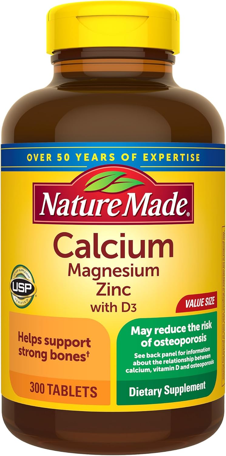 Amazon.com: Nature Made Calcium Magnesium Zinc with Vitamin D3, Dietary Calcium Supplement for Bone Support, 300 Tablets : Health & Household