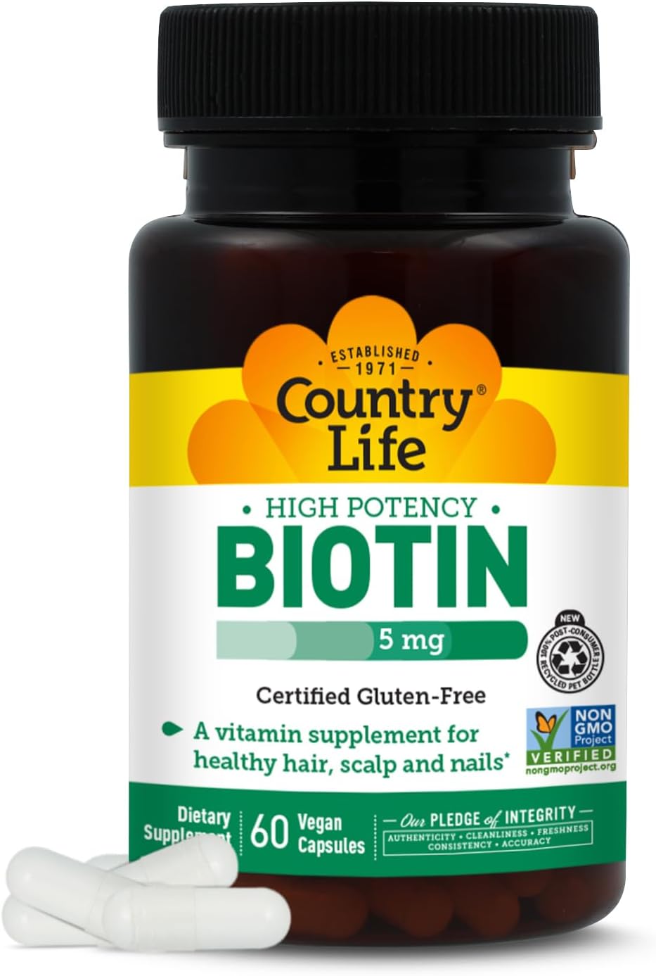 Amazon.com: Country Life - Biotin High Potency, 5 mg - 60 Vegan Capsules : Health & Household