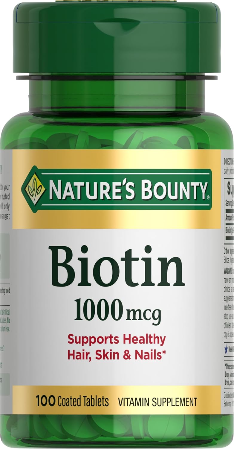 Amazon.com: Nature's Bounty Biotin, 1000 mcg, 100 Tablets | Supports Metabolism for Energy and Healthy Hair, Skin, and Nails : Health & Household
