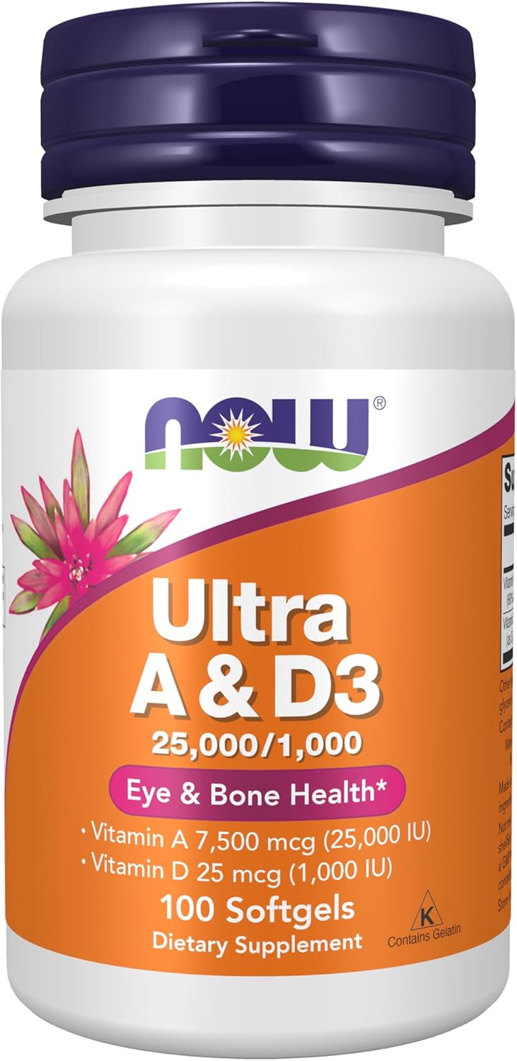 Amazon.com: NOW Foods Supplements, Vitamin A & D3 25,000/1,000 IU, Eye Health*, Essential Nutrition, 100 Softgels : Health & Household
