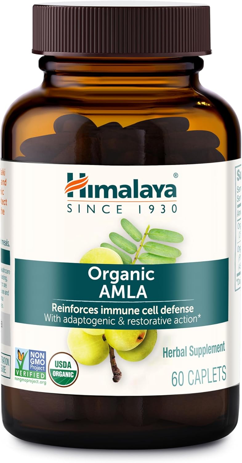 Amazon.com: Himalaya Organic Amla - Herbal Immune Support Supplement with Adaptogen and Antioxidant - USDA Organic, Vegan, Non-GMO, Gluten Free, 600 mg, 60 Caplets : Health & Household