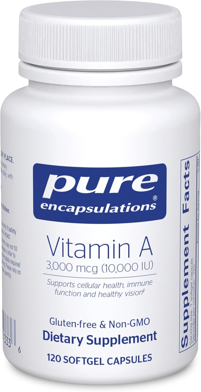 Amazon.com: Pure Encapsulations Vitamin A - 3,000 mcg - from Cod Liver Oil - Immune & Vision Support* - Vitamin A Palmitate Supplement - Non-GMO - 120 Softgel Capsules : Health & Household