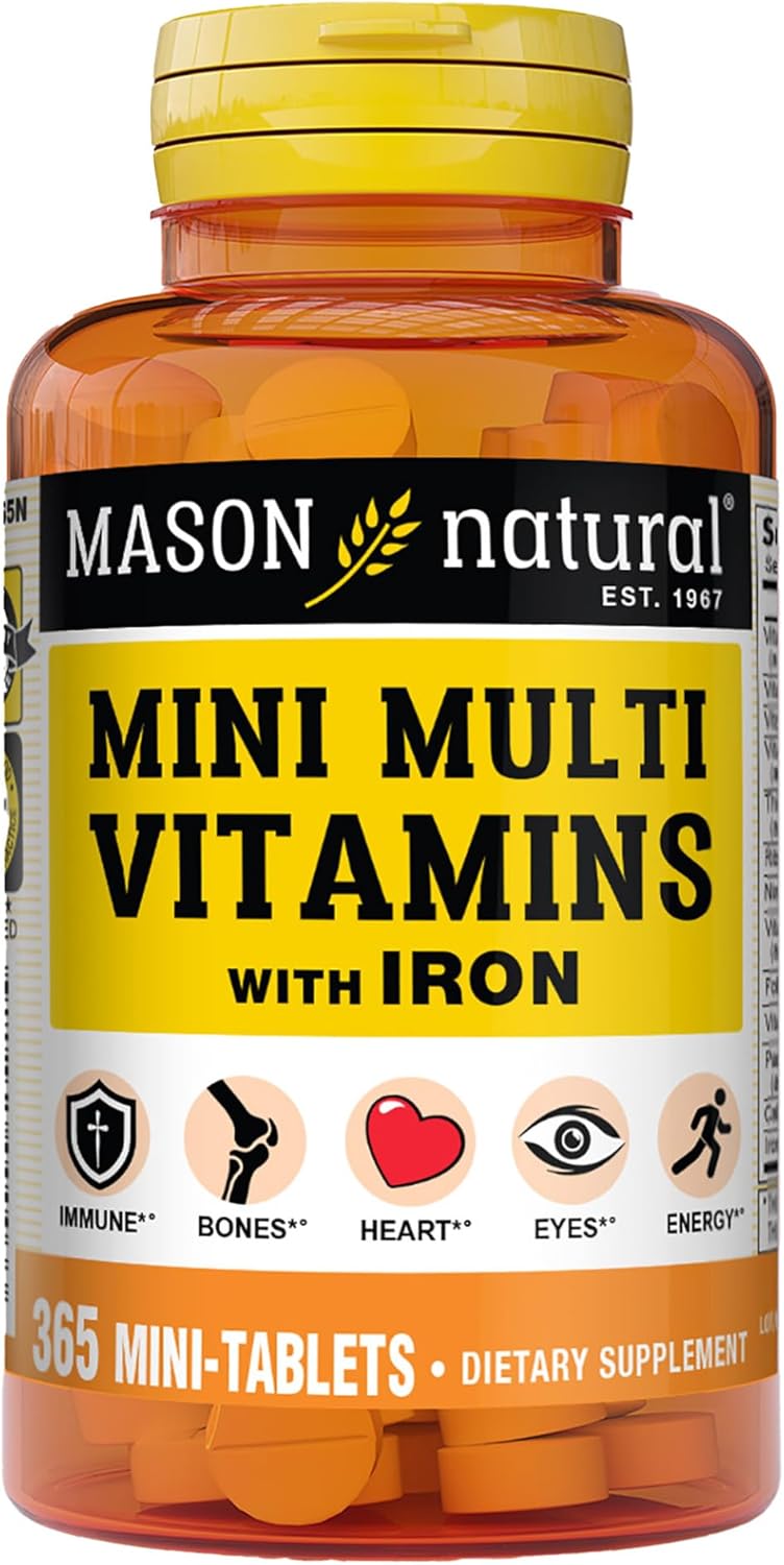Amazon.com: MASON NATURAL Mini Multi Vitamins with Iron, Vitamins A, C, D, E, B1, B2, B3, B6, B12, Folate and Calcium for Overall Health, 1 Year Supply : Health & Household