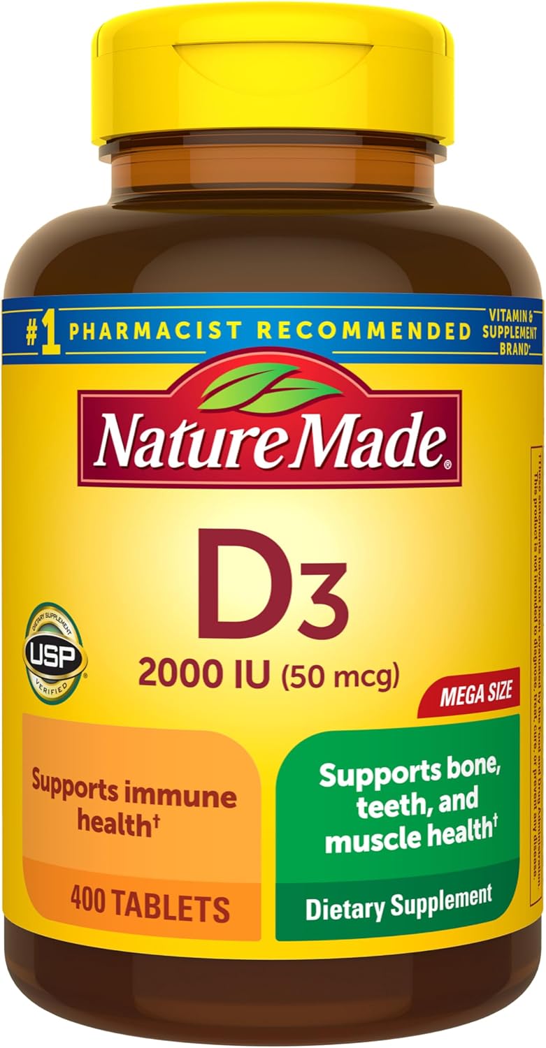 Amazon.com: Nature Made Vitamin D3 2000 IU (50 mcg), Vitamin D Supplement for Bone, Teeth, Muscle and Immune Health Support, 400 Tablets, 400 Day Supply : Health & Household
