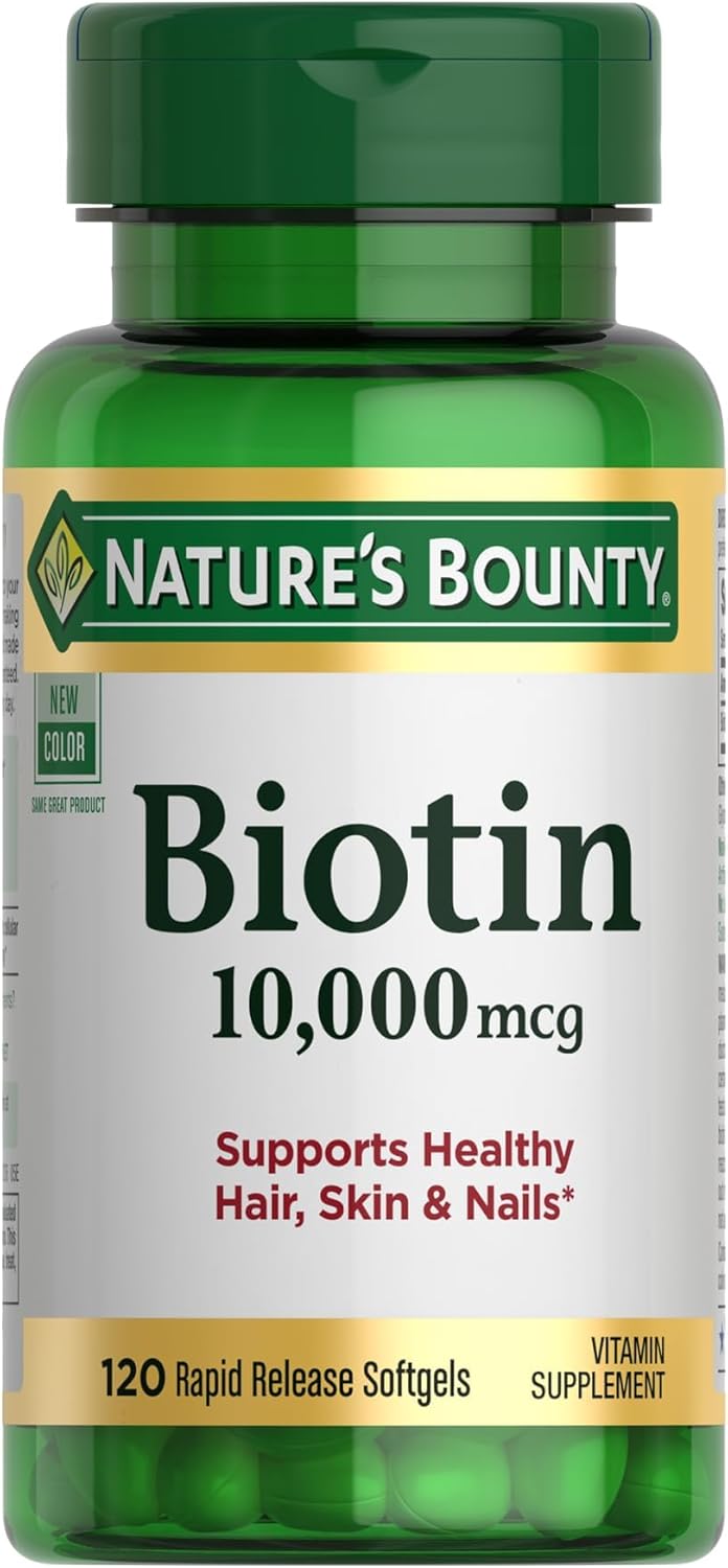 Amazon.com: Nature's Bounty Biotin Hair Skin and Nails Vitamins, Supports Healthy Hair, Skin and Nails, 10,000 mcg, 120 Softgels (Pack of 1) : Everything Else