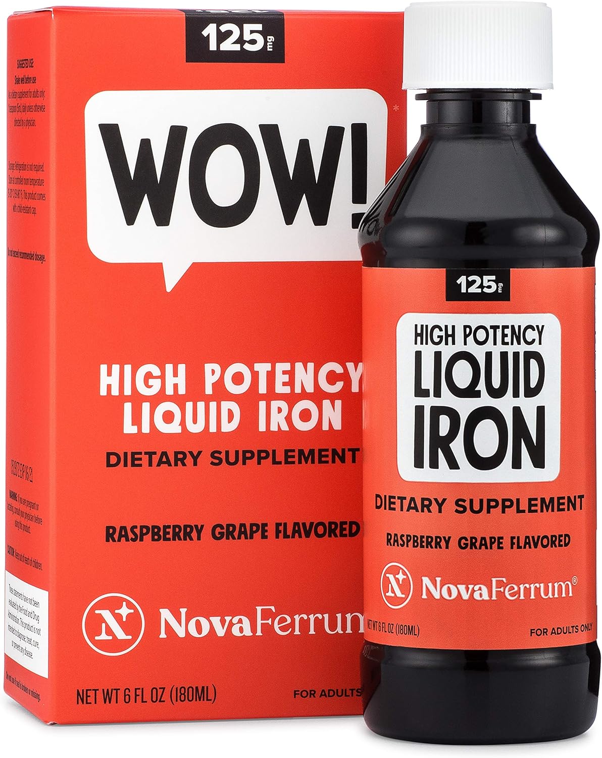 Amazon.com: NovaFerrum Wow, 125 High Potency Liquid Iron Supplement for Adults, Iron Deficiency, 125mg of Iron Per 5mL Dose, Vegan Verified, Gluten Free Certified, Sugar Free : Health & Household