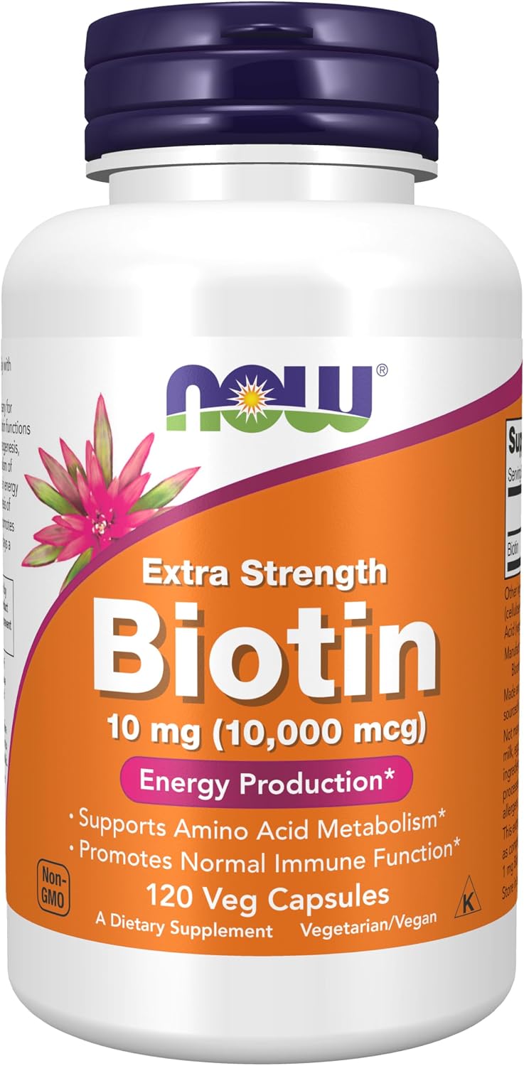 Amazon.com: NOW Foods Supplements, Biotin 10 mg (10,000 mcg), Extra Strength, Energy Production*, 120 Veg Capsules : Health & Household