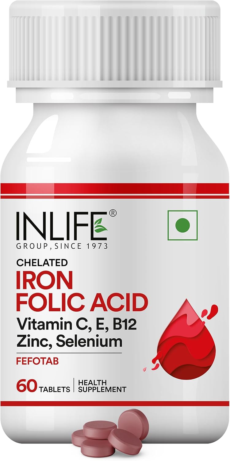 Amazon.com : Complément de fer chélaté INLIFE avec acide folique, vitamines C, E, B12, zinc et sélénium pour hommes et femmes - 60 comprimés
