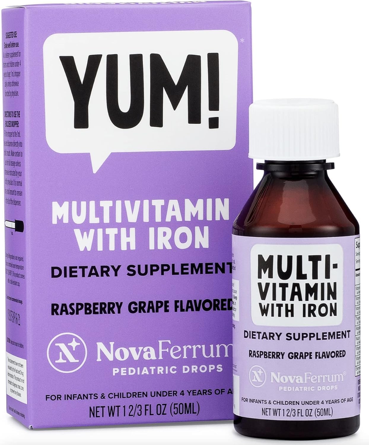 Amazon.com: NovaFerrum Yum | Multivitamin with Iron for Infants, Toddlers & Kids Ages 4 & Under | Immune Support | Gluten Free Certified | Sugar Free | Raspberry Grape | 50 Servings : Everything Else