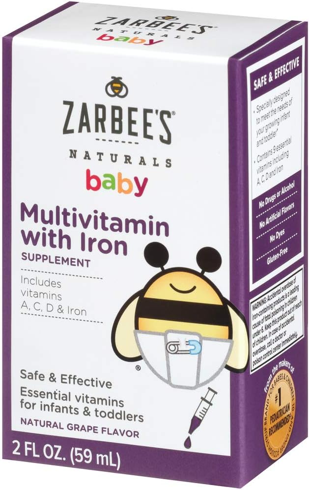 Amazon.com: Zarbee's Naturals Baby Multivitamin with Iron, Natural Grape Flavor, 2 Ounce Bottle : Health & Household