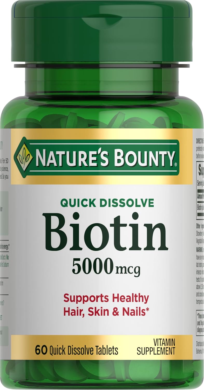 Amazon.com: Nature's Bounty Biotin, Supports Metabolism for Cellular Energy and Healthy Hair, Skin, and Nails, 5000 mcg, 60 Quick Dissolve Tablets : Health & Household
