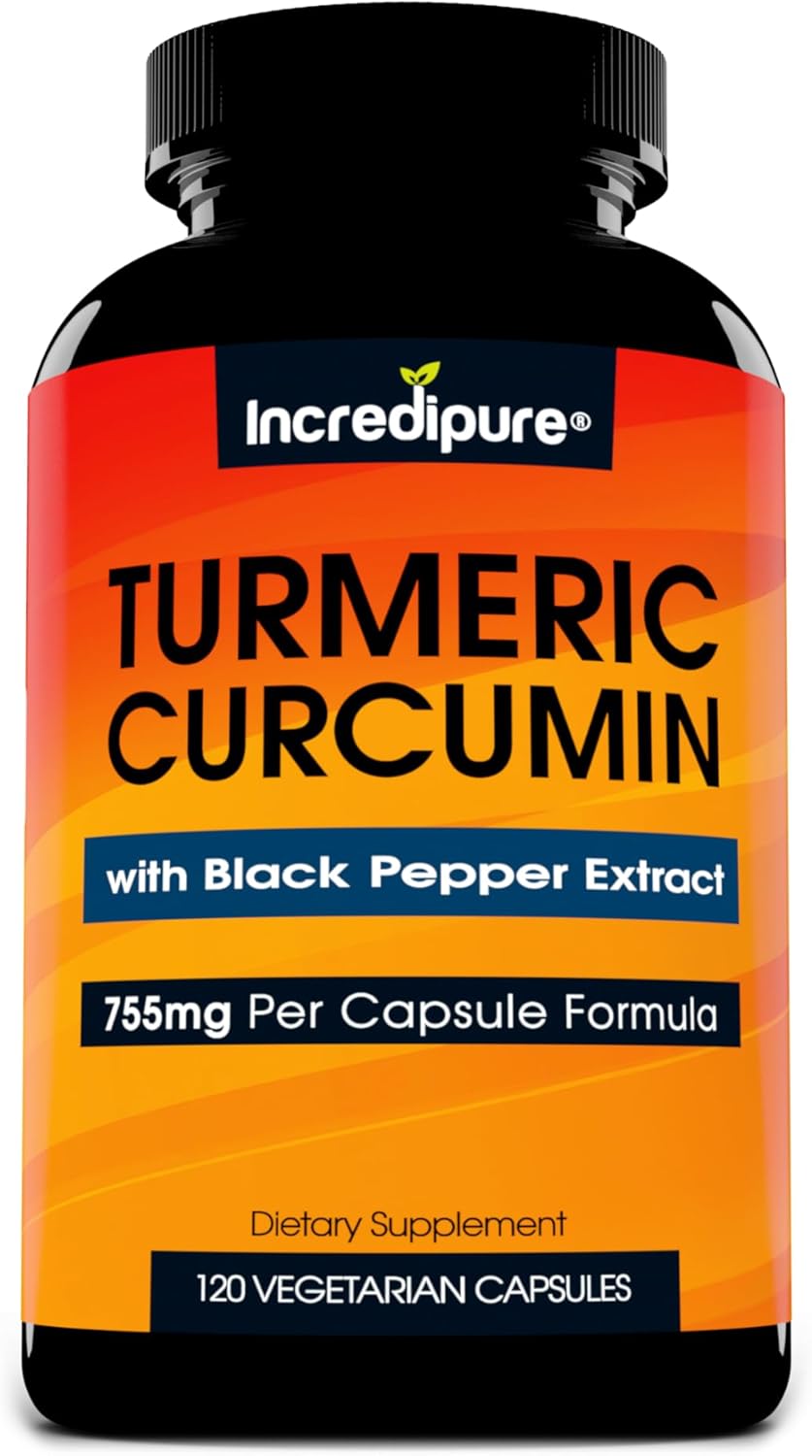 Amazon.com: Turmeric Curcumin Supplement with Black Pepper Extract - 755mg Per Capsule, 120 Veggie Caps by Curcumin Incredipure : Health & Household