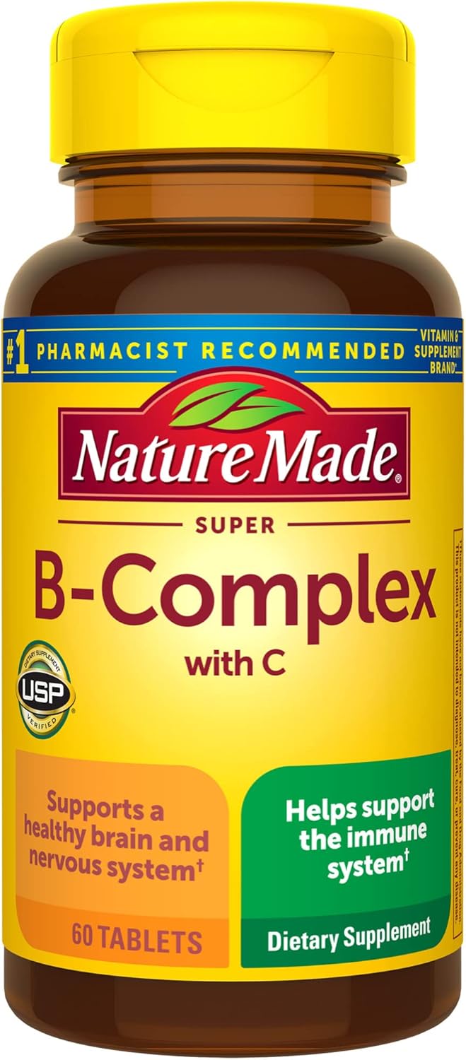Amazon.com: Nature Made Super B Complex with Vitamin C and Folic Acid, Dietary Supplement for Cellular Energy Support, 60 Tablets, 60 Day Supply : Health & Household