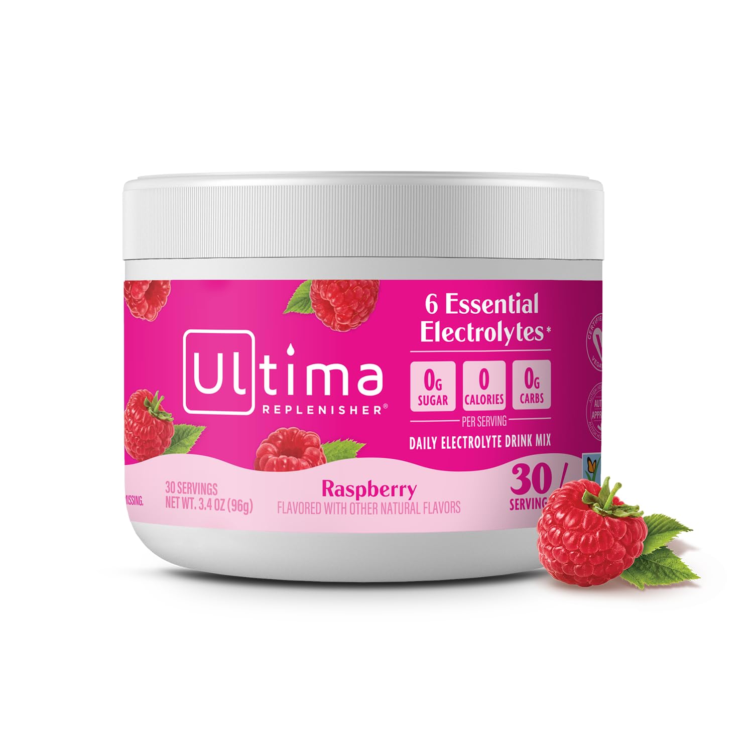 Amazon.com : Ultima Replenisher Mélange de poudre d'électrolytes quotidien – Sans sucre – Framboise, 30 portions – Poudre d'hydratation avec 6 électrolytes clés et oligo-éléments – Compatible Keto, Végan, Non-OGM