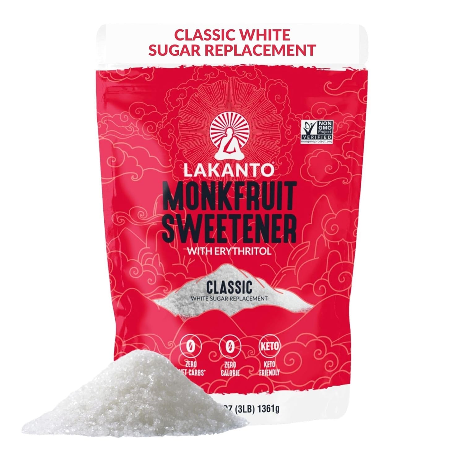 Amazon.com : Lakanto Classic Monk Fruit Sweetener with Erythritol, White Sugar Substitute, Monkfruit Extract, Sugar Replacement for Coffee, Tea, Baking, Sauces, Gluten Free, Zero Carb, Non GMO, Keto (3 lb) : Grocery & Gourmet Food
