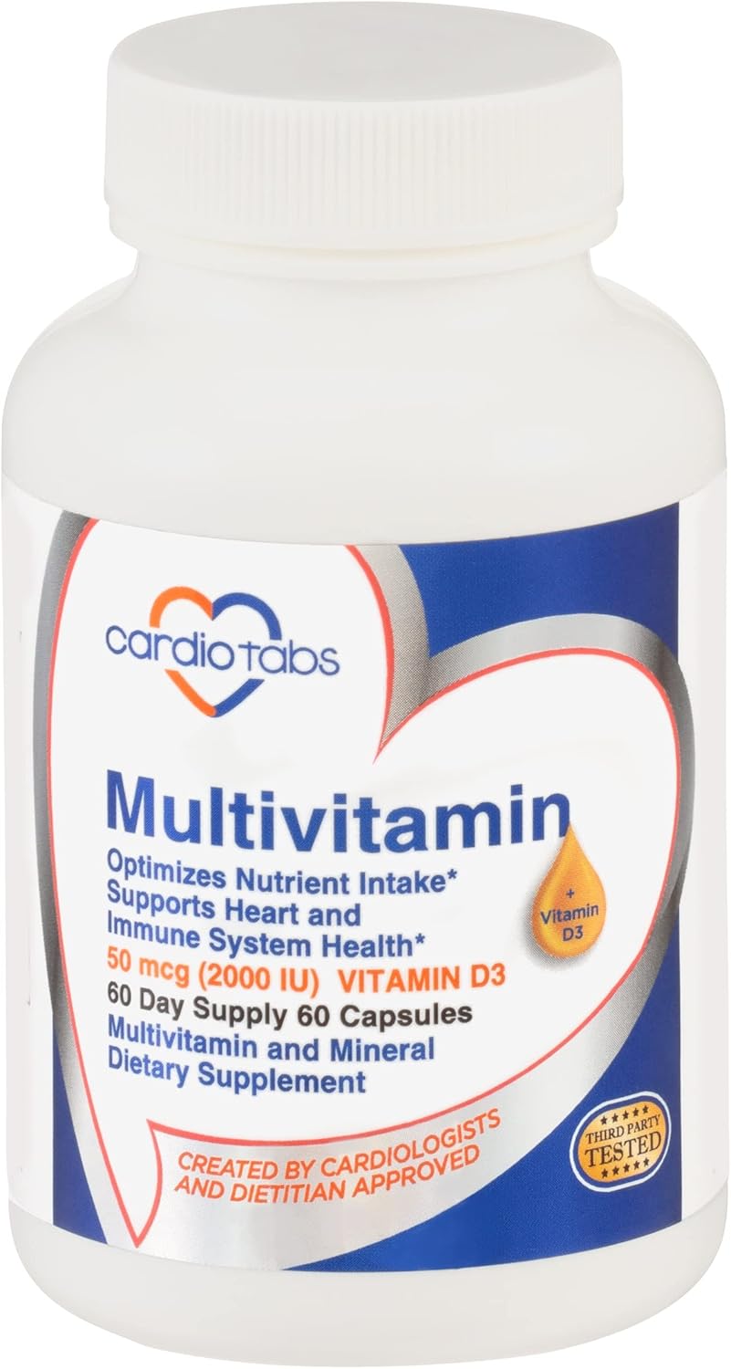 Amazon.com: Cardiotabs Multivitamin - Heart and Immunity Supplements for Men & Women, Multivitamin for Men & Women, with Minerals B-Vitamin Complex, Vitamins A, C, E, K and 2000 IU Vitamin D3, 60-Count Bottle : Health & Household