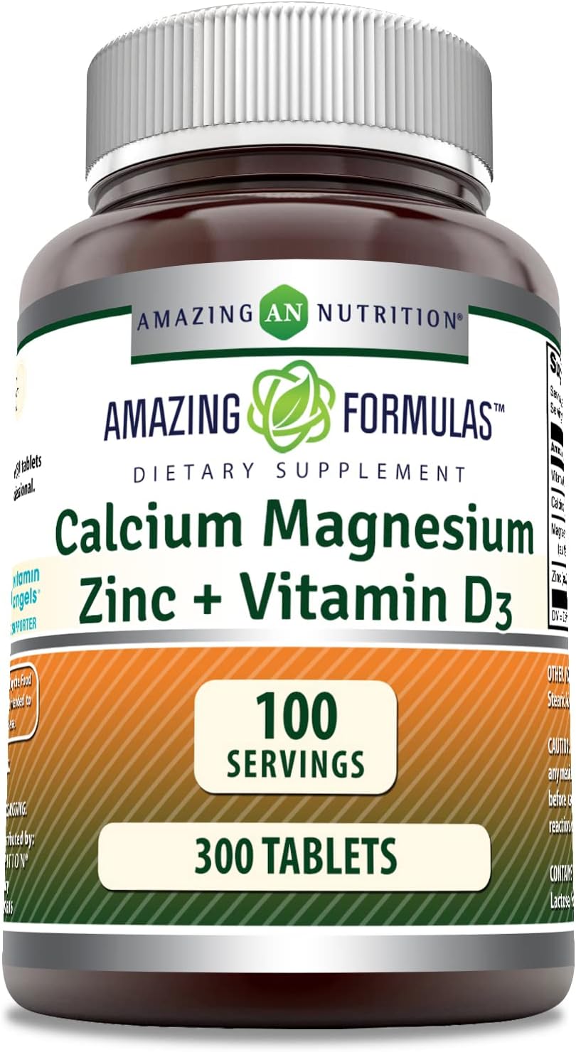 Amazon.com: Amazing Formulas Calcium Magnesium Zinc D3 - 300 Tablets Per Bottle Supplement (Calcium 1000mg - Magnesium 400mg - Zinc 25mg Plus Vitamin D3 600 IU - Per Serving of 3 Tablets) : Health & Household
