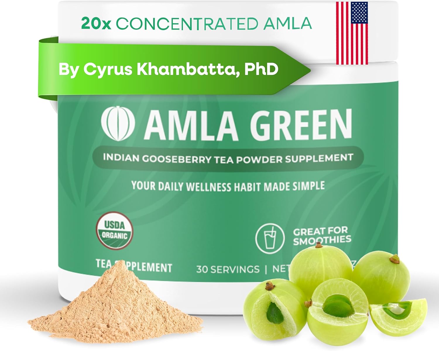 Amazon.com: Amla Powder & Green Tea Superfood Supplement, 20x Ultra Concentrated Amla, Antioxidant Support, Made with Oolong Tea and Indian Gooseberries, Organic, Vegan, Classic Flavor, 30 Servings : Health & Household