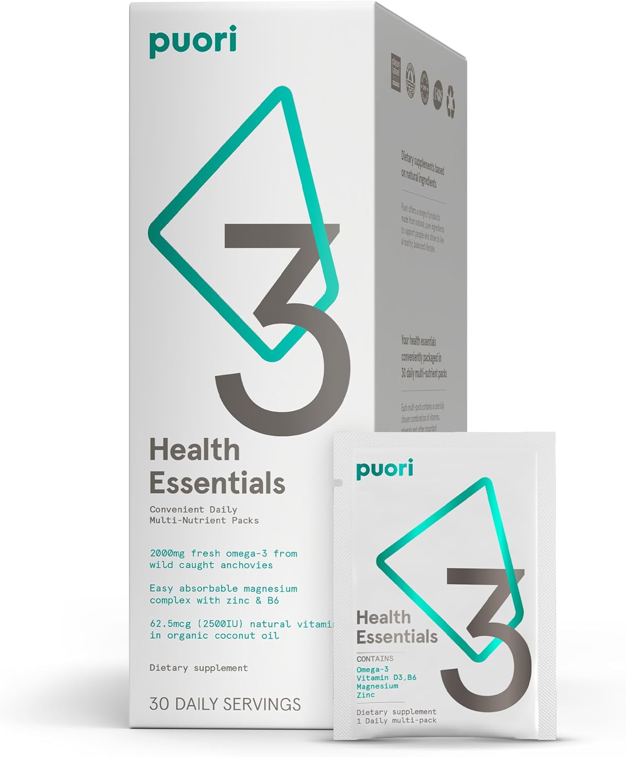 Amazon.com: Puori P3 Health Essentials with Magnesium Zinc Complex, Omega 3 Fish Oil & Vitamin D3 Supplements - Men & Womens Daily Multi-Vitamins for Immune System Support & Overall Health - 30 Servings : Health & Household