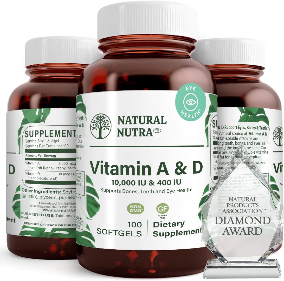 Amazon.com: Natural Nutra Vitamin A and D, Supports Bone Health & Enhance Eye Health, Promotes Strong Teeth, Improves Vitality, Sourced from Cod Liver Oil, Supports Overall Health, 10000IU/400IU, 100 Softgels : Health & Household