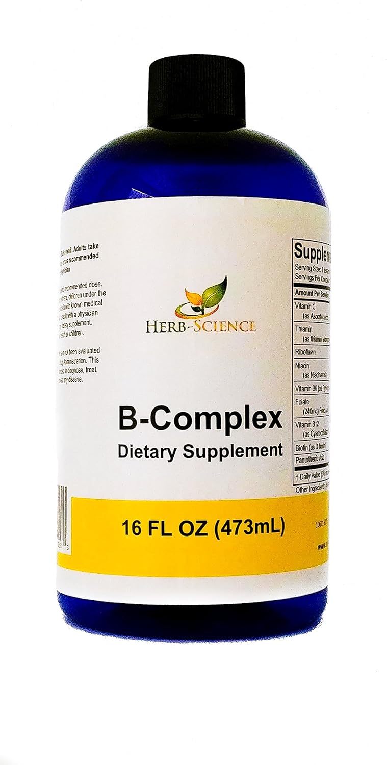 Amazon.com: Vitamin B-Complex,Super B Complex Vitamins with Vitamin C Liquid, 16 oz - All B Vitamins Including B1, B2, B3, B5, B6, B7, B9, B12, Folic Acid, Niacin, Biotin, Alcohol-Free - Herb-Science : Health & Household