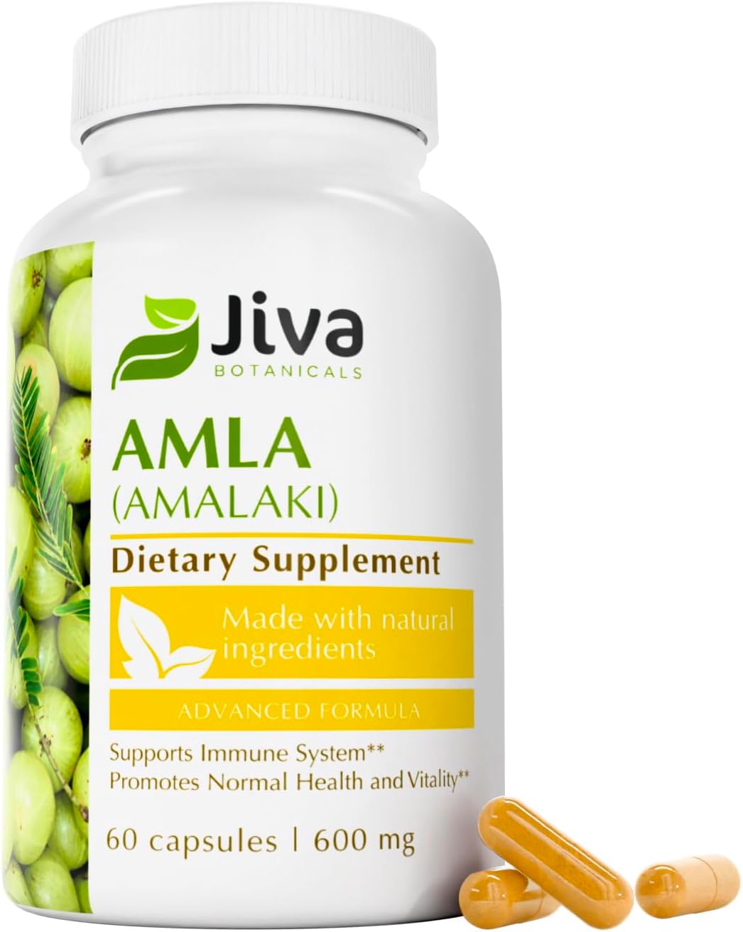 Amazon.com: Jiva Botanicals Amla Capsules (Amalaki) - Amla Churna Supplement - Amla Herbal Supplement Made with Organic Amla Fruit Powder- Alternative to Amla Juice - 60 Vegan Capsules : Health & Household