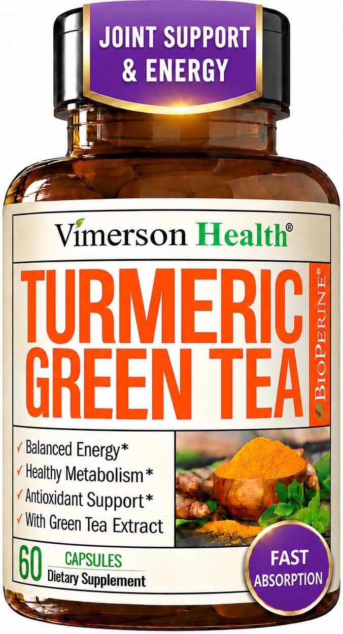 Amazon.com: Turmeric Curcumin Supplement with Green Tea Extract (ECGC) & Vitamin C for Joint Health, Energy & Inflammation Balance - Organic Tumeric Curcumin with Black Pepper - Gluten-Free, Non-GMO - 60 Capsules : Health & Household