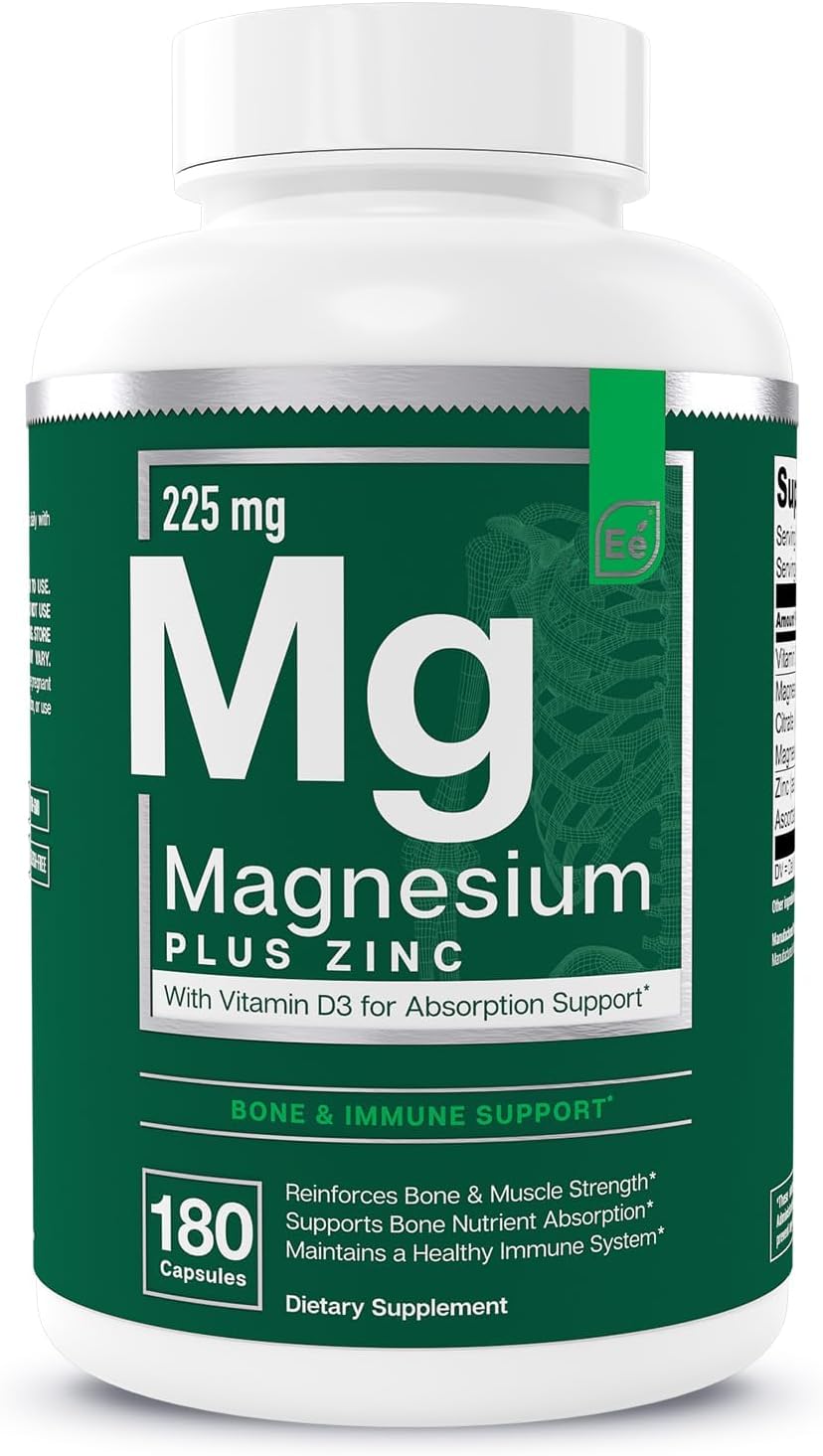 Amazon.com: Essential Elements Magnesium Plus Zinc with Vitamin D3 | Scientifically Formulated Heart, Bone & Muscle Support | 225mg Triple-Strength Magnesium Complex with Glycinate, Malate, Citrate | 180 Count : Health & Household