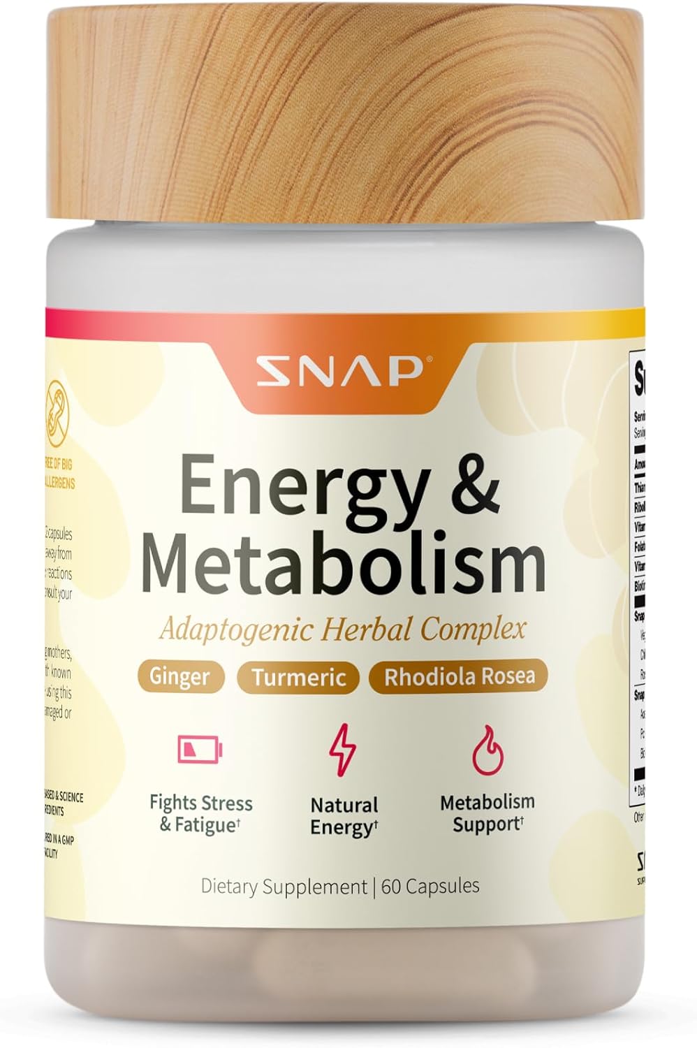 Amazon.com: Snap Supplements Energy & Metabolism Herbal Complex for Fatigue, Stress Relief, Energy Booster & Better Mood, Energy Pills for Women & Men, 60 Capsules (30 Servings, 1 Month Supply) : Health & Household