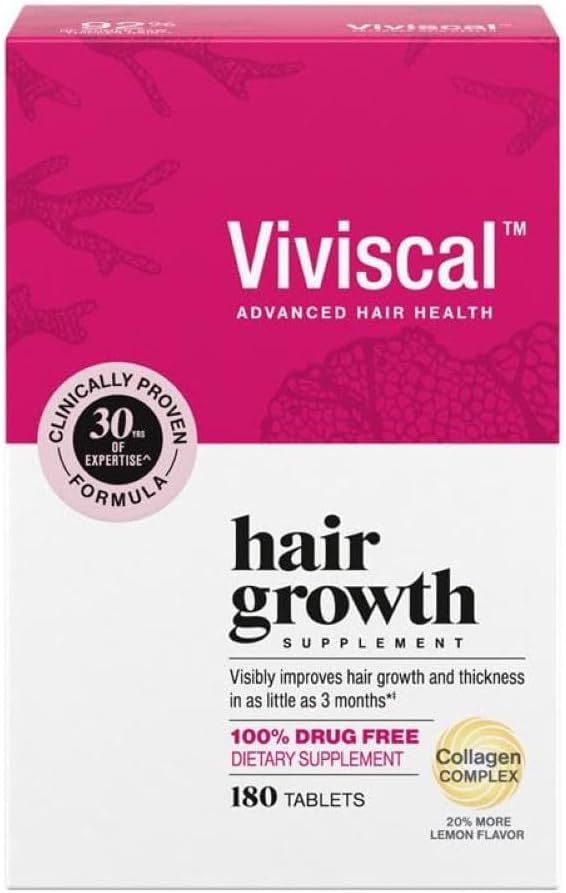 Amazon.com : Viviscal Hair Growth Supplements for Women, Thicker Fuller Hair Support for Thinning Hair and Hair Loss, with Biotin and Marine Collagen, Drug-Free, 180 Tablets, 90-Day Supply : Beauty & Personal Care