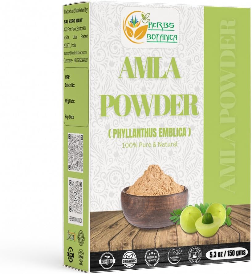 Amazon.com: Herbs Botanica Natural Amla Powder (Indian Gooseberry, Amalaki), Pure Natural Fruit Powder with Vitamin C for Hair Growth & Immune Support, Emblica Officinalis, 5.3 oz / 150 gm : Health & Household