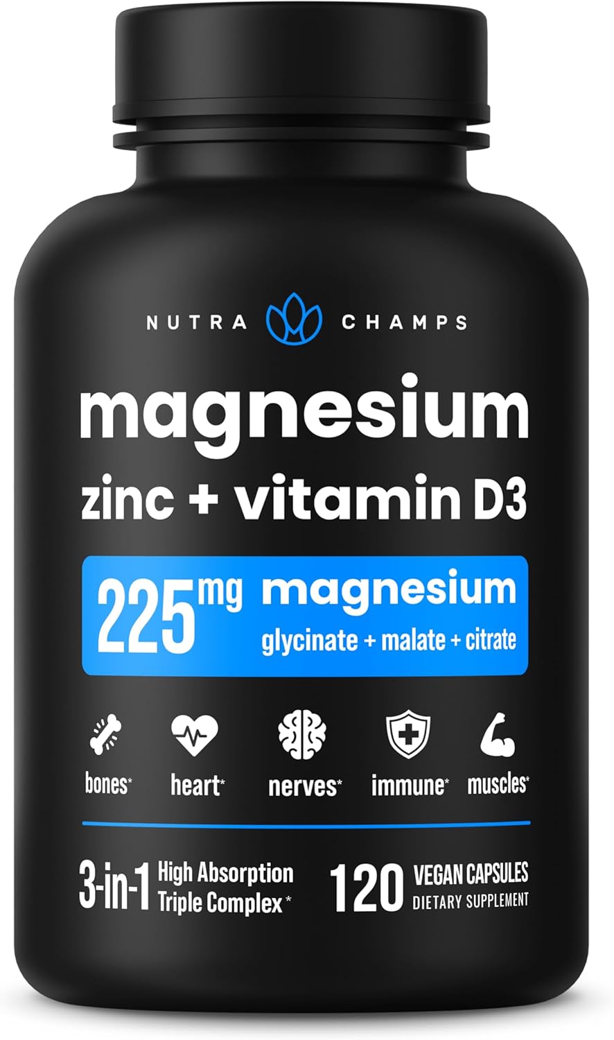 Amazon.com: Magnesium Zinc & Vitamin D3 Supplement - Most Bioavailable Forms; Magnesium Glycinate, Malate, Citrate - Bone, Muscle & Heart Health, Immune Support - 120 Vegan Capsules : Everything Else