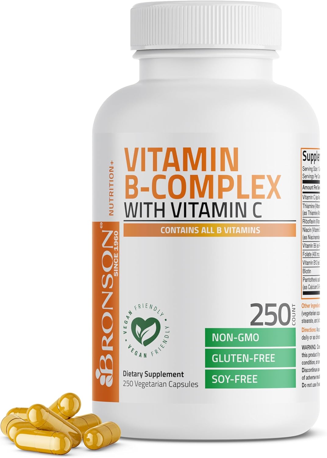 Amazon.com: Bronson Vitamin B Complex with Vitamin C - Immune Health, Energy Support & Nervous System Support - Non-GMO, 250 Vegetarian Capsules : Health & Household