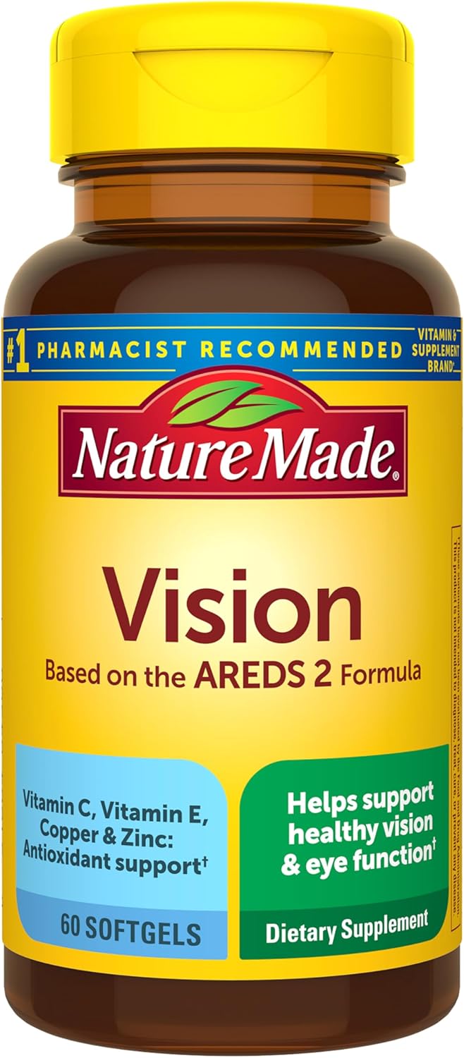 Amazon.com: Nature Made Vision Based on the AREDS 2 Formula, Eye Vitamins with Lutein & Zeaxanthin, Vitamin C, Vitamin E, Zinc and Copper for Healthy Vision and Eye Function Support, 60 Softgels, 30 Day Supply : Health & Household