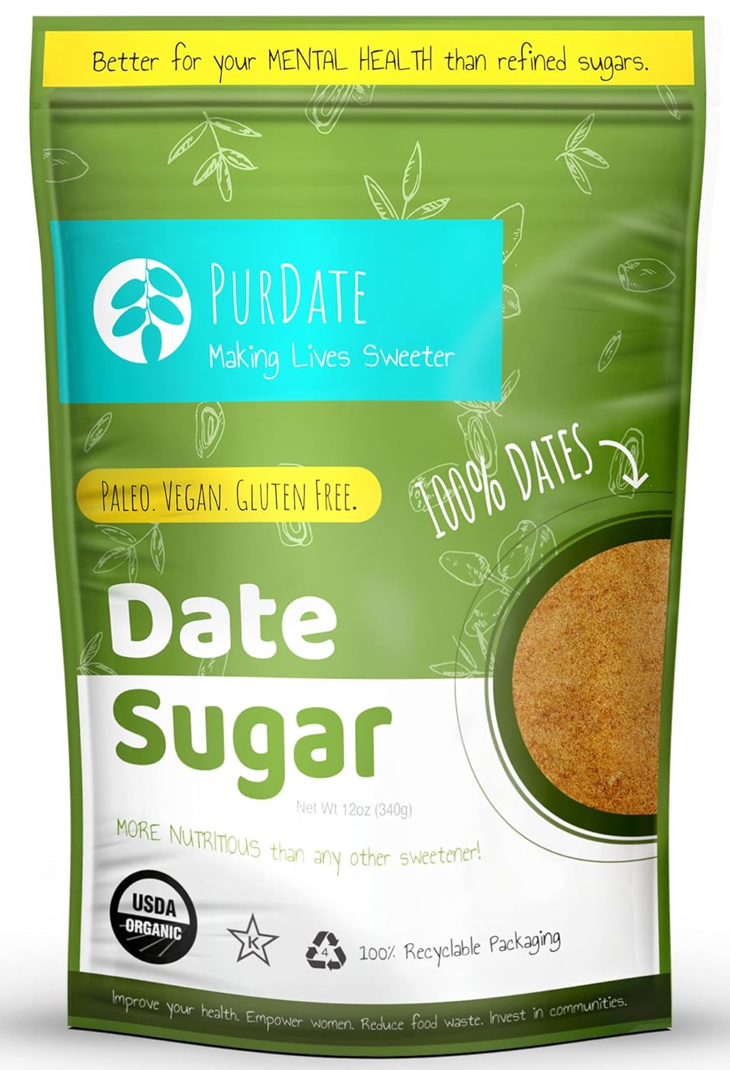Amazon.com: PurDate Organic Date Sugar, 12 OZ pack of 6 : Grocery & Gourmet Food