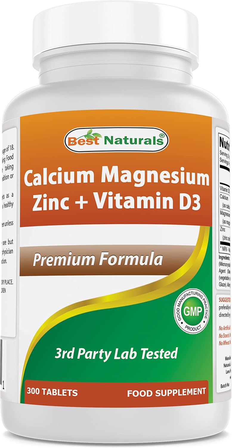 Amazon.com: Best Naturals Calcium Magnesium Zinc with Vitamin D3, 300 Tablets - Calcium 1000 mg, Magnesium 400 mg, Zinc 25 mg & D3 600 IU per Serving (3 Tablets)