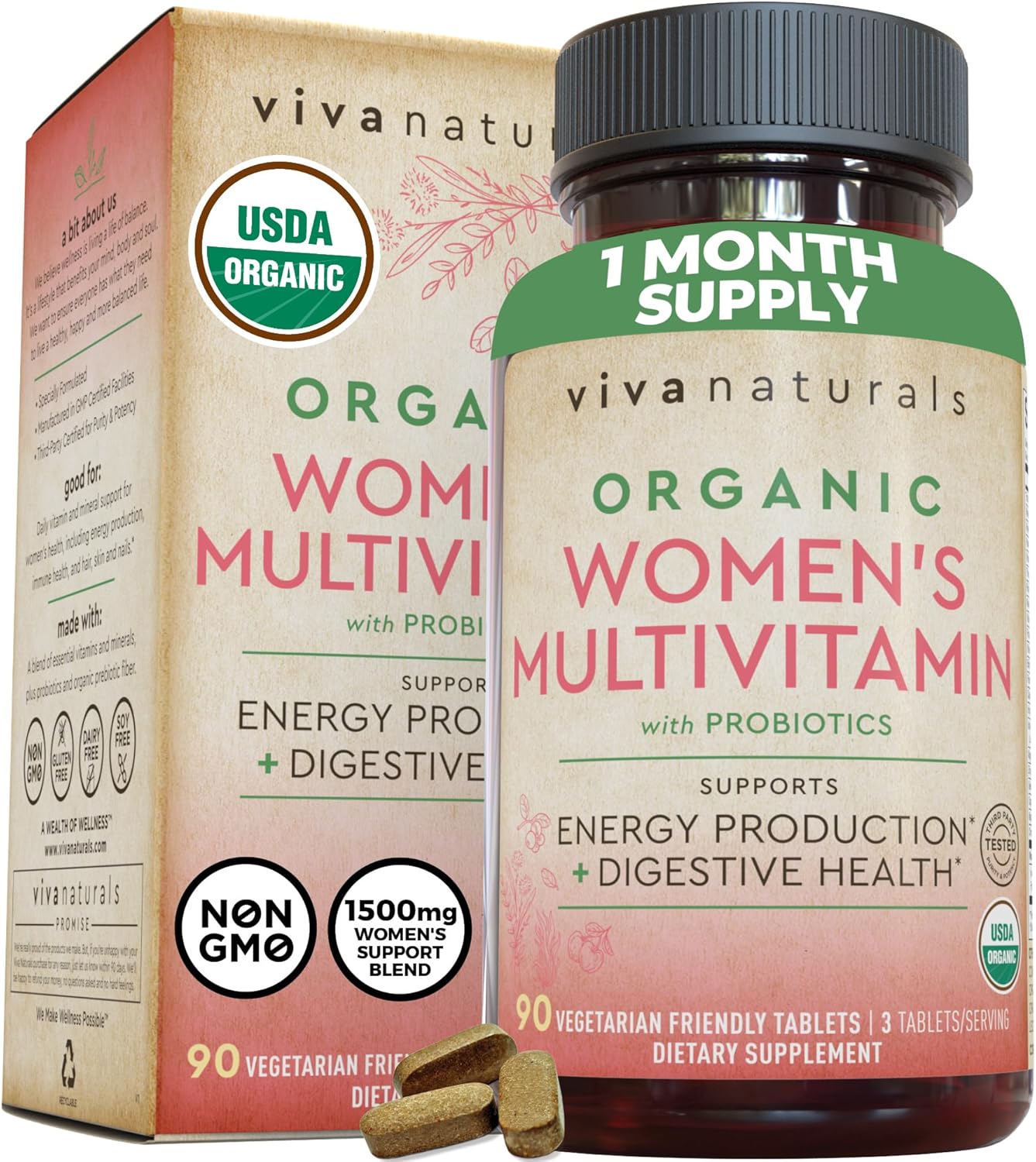 Amazon.com: Organic Women Multivitamin with Iron and Probiotics (90 Tablets) – Multivitamin for Women with Vitamins B12, C, D and E – Daily Vitamins for Women - Organic Multi Vitamin Supplement for Women : Health & Household