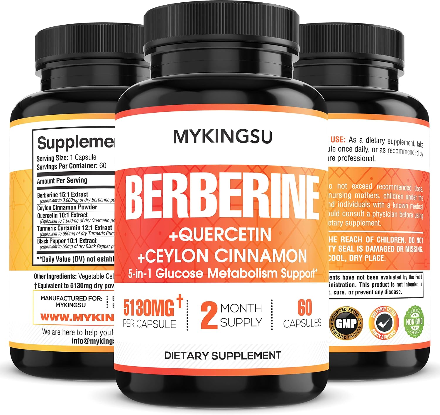 Amazon.com: Berberine Supplement with Ceylon Cinnamon, Turmeric Curcumin, Quercetin - 5130mg Per Capsule - Healthy Immune System, Cardiovascular Heart - 2 Month Supply : Health & Household