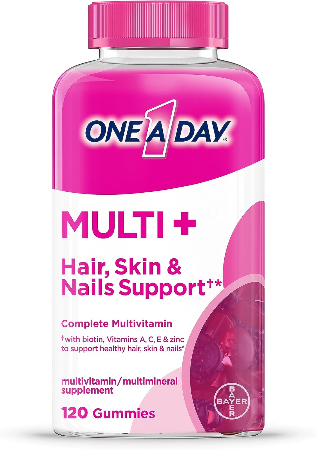 Amazon.com: ONE A DAY Multi+ Hair, Skin & Nails, Multivitamin + Boost of Support for Healthy Hair, Skin & Nails with Biotin and Vitamins A, C, E & Zinc ,Gummy 120 Count (2 Month Supply) : Health & Household