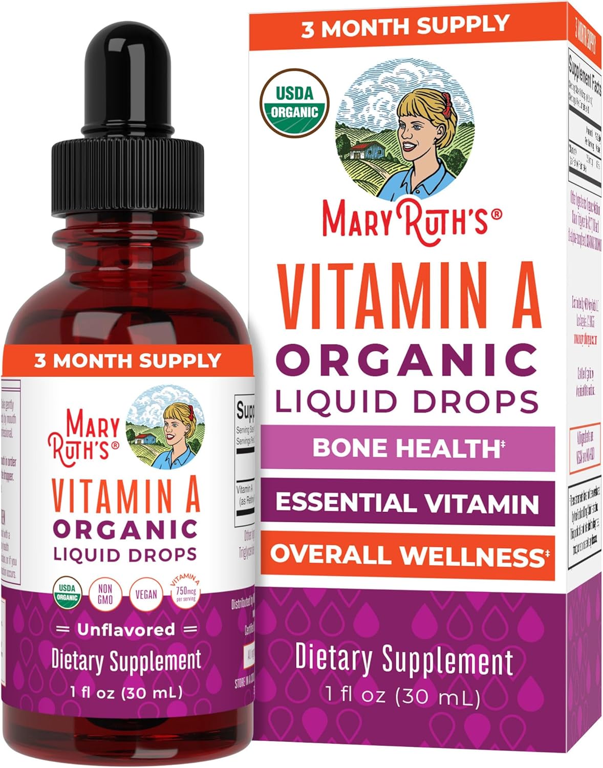 Amazon.com: MARYRUTH'S Organics USDA Organic Vitamin A Liquid Drops | 3 Month Supply | Bone Health for Ages 14+ | Essential Vitamin | 750mcg per Serving | Sugar Free | Vegan | Non-GMO | Gluten Free | 1oz : Health & Household