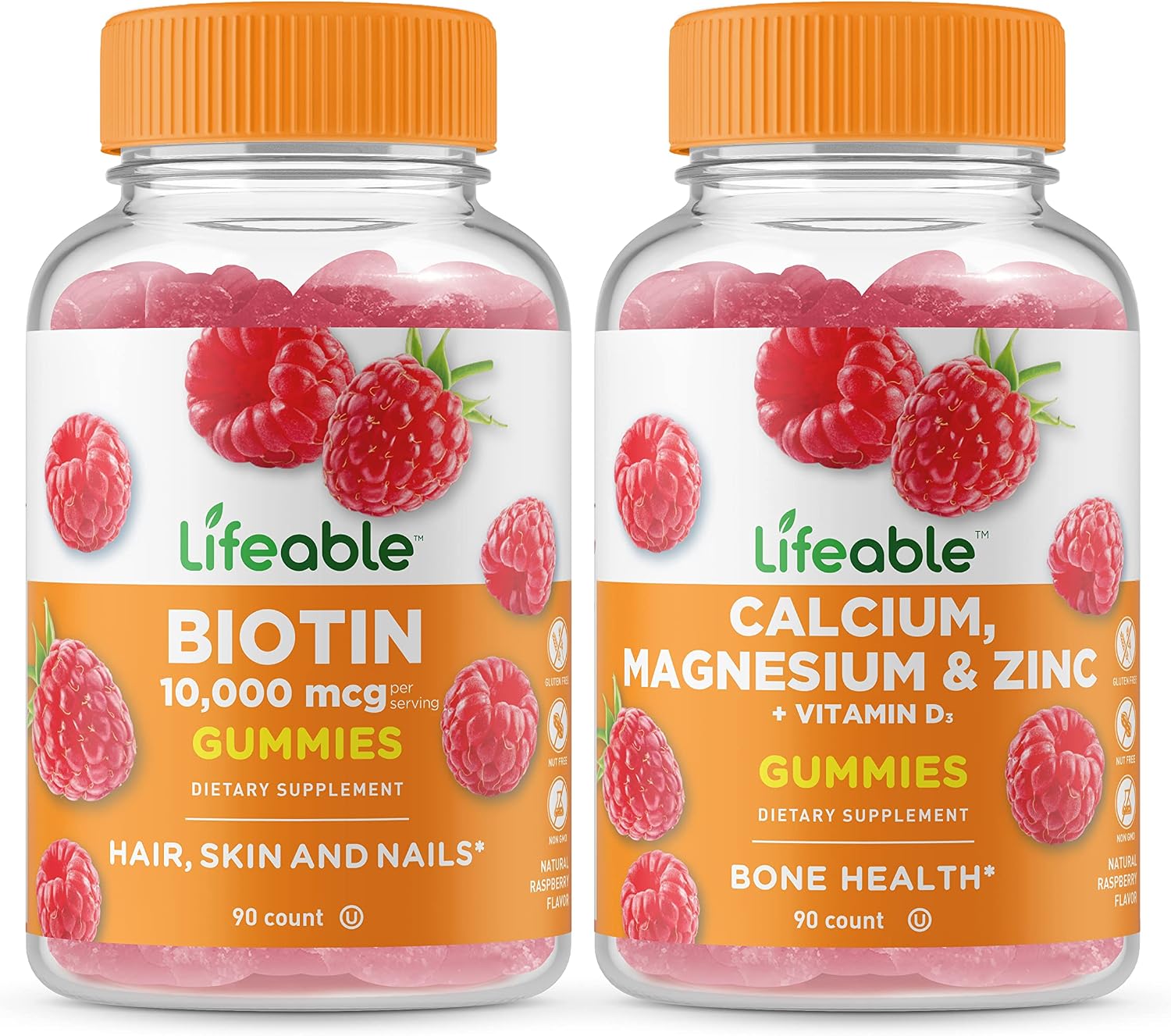 Amazon.com: Lifeable Biotin + Calcium, Magnesium, Zinc & Vitamin D, Gummies Bundle - Great Tasting, Vitamin Supplement, Gluten Free, GMO Free, Chewable : Health & Household