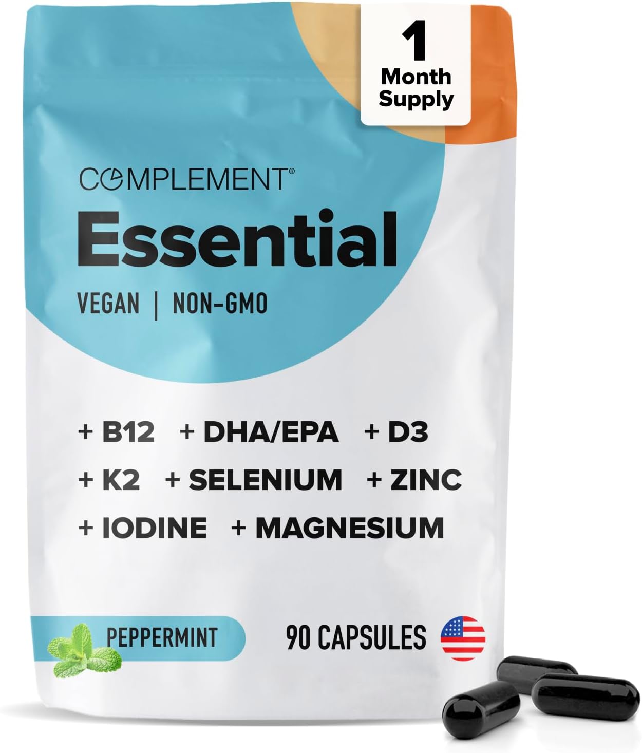 Amazon.com: Complement Essential Vegan Multivitamin for Men & Women (30 Servings, 90 Capsules) with Omega-3 DHA & EPA, B12, Vitamin D3 & K2, Zinc, Selenium, Magnesium, Iodine - Supports Immunity & Overall Health : Health & Household