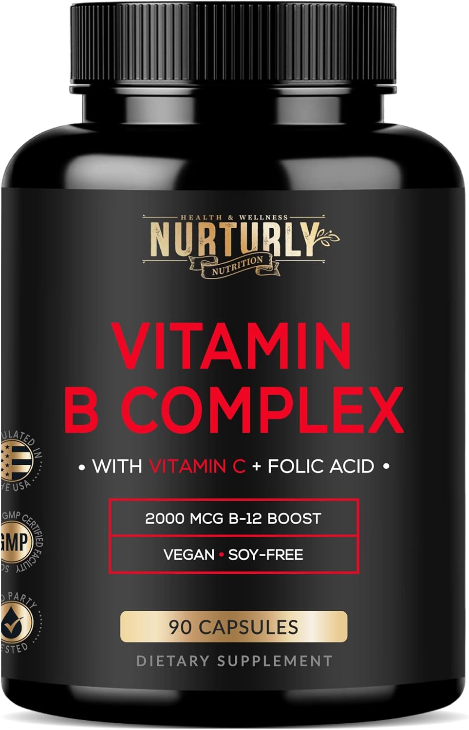 Amazon.com: Vitamin B Complex with Vitamin C - Contains All Essential B Vitamins - B1, B2, B3, B5, B6, B7, B9, B12 and Biotin - Super B Complex Vitamins for Energy, Immunity and Mood Support - 90 Capsules : Health & Household