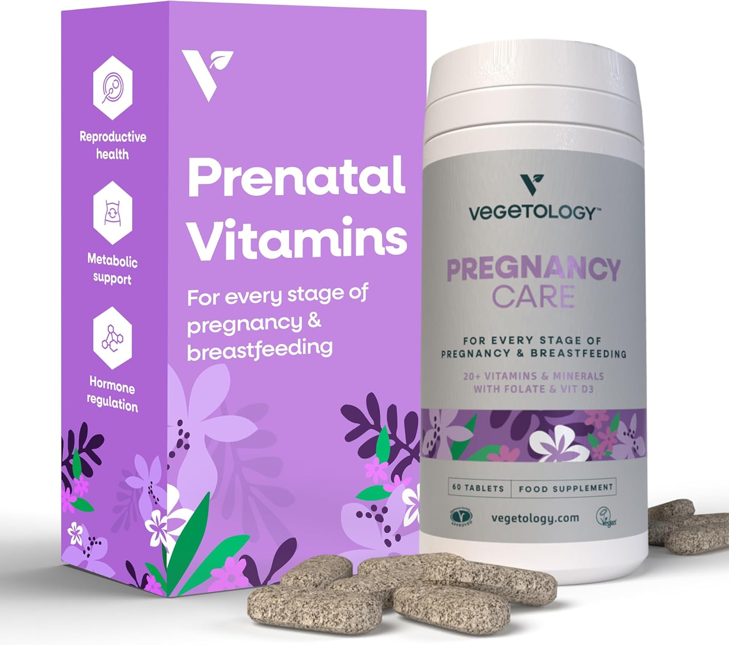 Amazon.com: VEGETOLOGY Pregnancy Vitamins for Women – Prenatal Vitamin & Postnatal Vitamins for Breastfeeding Moms w/20+ Vitamins, Folate & More – Vegan Prenatal Vitamins for Every Stage of Pregnancy (60 Ct) : Health & Household