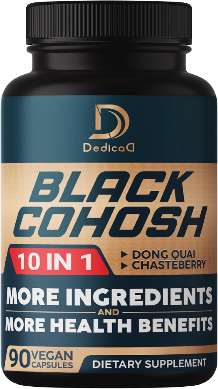 Amazon.com: DEDICAD Schwarze Traubensilberkerze Ergänzung - 3 Monate für Wechseljahre & Immun-Gesundheit - Mischung aus 12 Potenten Kräutern inkl. Dong Quai, Mönchspfeffer, Yamswurzel, Rotklee, Schwarzer Pfeffer & Andere - 90 Vegane Kapseln