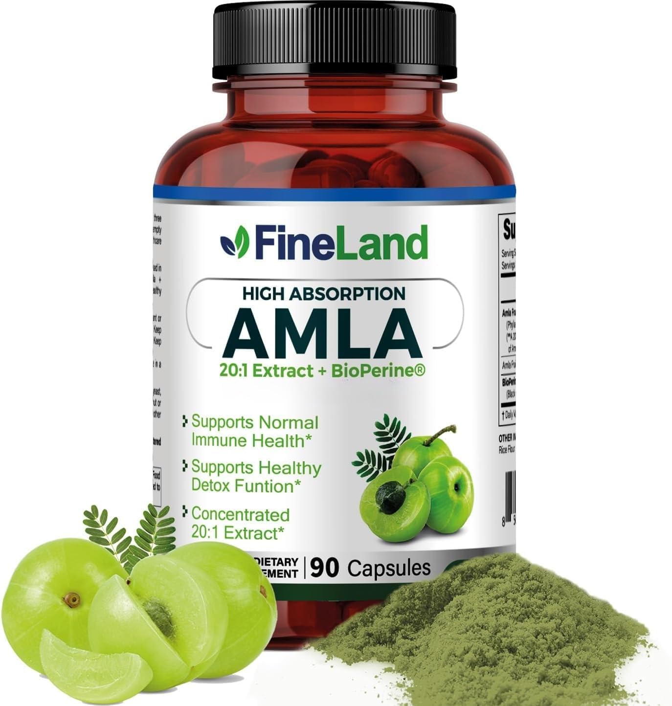 Amazon.com: FineLand Amla (Indian Gooseberry) Full Spectrum Extract with BioPerine® for Absorption, Rich in Natural Vitamin C, Immune & Digestive Support – 90 Vegan Capsules : Health & Household