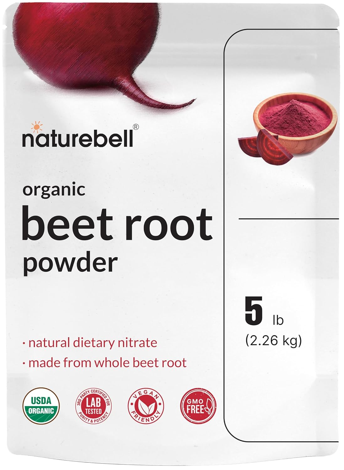 Amazon.com : NatureBell Organiczny Proszek z Korzenia Buraka 5 funtów | 4000mg na porcję – Skoncentrowane całe źródło korzenia buraka | Wysoka zawartość azotanów dietetycznych – Surowe suplementy superżywności – Doskonałe do wegańskich koktajli i smoothie – Non-GMO : Zdrowie i gospodarstwo domowe